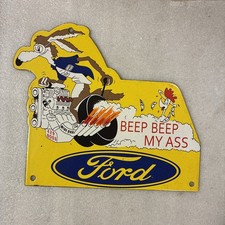 Ford Coyote Roadrunner 429 Boss Beep Beep My ? Heavy Porcelain Sign Plymouth picture