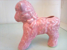 Vintage 1950s Pink Ceramic Fluffy Wooly Lamb w Bow Planter 6