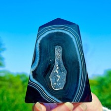 151G Natural black agate crystal cave obelisk crystal energy column healing gift picture