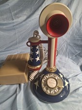 Rare Vintage American Flag Candlestick Telephone. Deco-Tel Rotary Phone picture