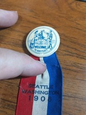 RARE 1908 Visit To Washington State Great White Fleet Navy Pin & Ribbon picture