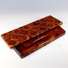 Mid-Century Inlaid Amboyna Burl Decorative Pen Tray Desk Box picture