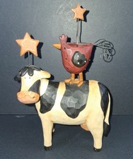 Blossom Bucket B. Lloyd Carved Resin Primitive Rustic Cow Chicken Stars Figurine picture