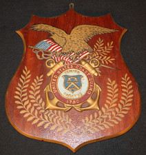 Cold War USCG Coast Guard Wooden Wall Hanging Plaque Hand Painted 14 x 12 x 1/2