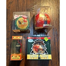 Vtg Coca-Cola Trim-A-Tree 1990 Christmas Ornament Lot of 4 Red Green Black picture