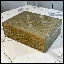 Vintage 1950s Chinese Brass Wood Lined Trinket Box Shou Longevity Error Mark picture