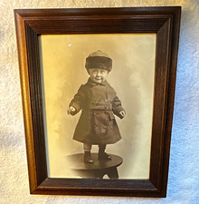 Antique 1902 Russian Photo Portrait Toddler Fur Hat Winter Coat Vintage Frame picture