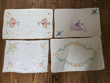 VTG Set of 4 Embroidered Dresser Scarf Floral, Southern Belle Girl Linen picture