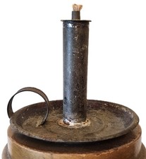 RARE ANTIQUE EARLY 19TH CENT TIN CANDLESTICK SMALL WHALE OIL LAMP UNBURNED EXC picture