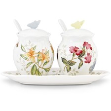 Lenox Butterfly Meadow Condiment Set 7 Piece White Porcelain Floral picture
