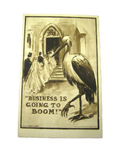 Antique 1908 E. W. Gustin Sepia Postcard with Stork + Marriages – Unused picture