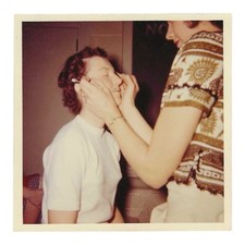 Vintage Photo 1960s Woman Putting Makeup on Another Lady Redhead Beauty Color picture