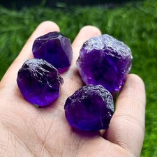 257 Ct Natural Amethyst Rough Lot – 4 Pieces Deep Purple Raw Quartz Crystals picture