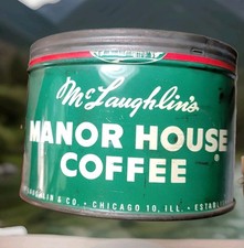FF McLaughlin's MANOR HOUSE Coffee Can Vintage 1 lb. Key-open Tin picture