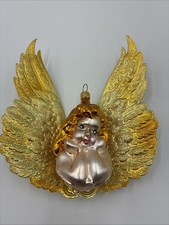 Rare Vtg Christopher Radko Angel Cherub Glass Ornament W/Large Shimmering Wings picture