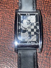 Super RARE JAZ Walt Disney Mickey Mouse Tank Watch Leather Strap Works picture