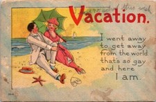 Postcard Romantic Couple on Beach Vacation I Went Away to Get Away 1916    21573 picture