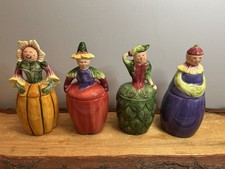Vtg,80’s Anthropomorphic Canisters,Baum Bros Artichoke Eggplant Pumpkin & Apple picture