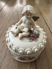 Vintage Dezine 1993 Hand Painted Round Angel Floral Trinket Box picture