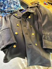 Vintage NYPD NYC Police Leather Overcoat Size 50 1664 City Seal Brass Buttons US picture