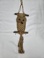Vintage Boho Macrame Jute Bead Owl Wall Hanging Decor Folk Art 22” picture