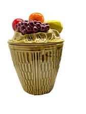 California Originals (2650) 70s Ceramic Fruit Basket Green Canister Set of 4 VTG picture
