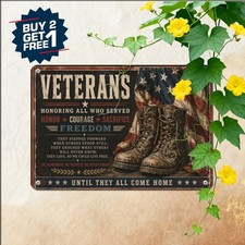 Patriotic Military Veterans Sign United States Heroes Tin Metal Wall Plaque 8x12 picture