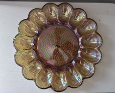 Vintage Indiana Glass Hobnail Amber Carnival  Iridescent Deviled Egg Plate picture