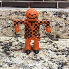 Vintage ROSBRO Hard plastic Halloween Pumpkin Scarecrow Candy Container 1950s picture