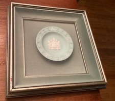 vintage Wedgwood sea green jasper-ware Framed 4”1/2 Plate 10”1/2 X 10”1/2 Frame picture