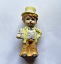Vintage Porcelain Boy Figurine Yellow Top Hat & Jacket Brown Pants Marked Japan picture