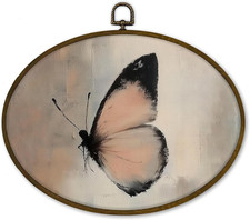 Vintage Pink Butterfly Moth Oval Wall Art Decor Framed, Rustic picture