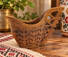 Vintage Yugoslavian Hand Carved Wood Wedding Shepherd Cup Balkan Folk Art picture