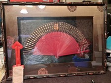 100 Fortune Fan Shadow Box Framed 100 Different CHINESE CHARACTERS 24X17.5