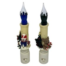 Vintage Christmas Candle Nightlight Set of 2 Snowman Teddy Bear Holiday Decor picture