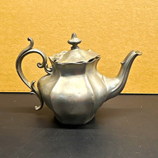 Antique Reed & Barton Pewter Teapot No. 15 Paneled Britannia Metal c. 1840s picture