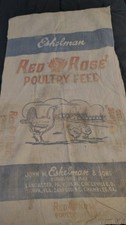 VINTAGE 100 POUND RED ROSE POULTRY FEED SACK  Eshelman & Sons PA Farmhouse  picture