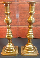 Vintage Edwin Blyde Brass Beehive Diamond Candlesticks Pair Sheffield England EB picture