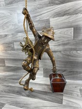 VINTAGE GERMAN BLACK FOREST HAND CARVED WOOD MOUNTAIN CLIMBER HANGING SWAG LAMP picture