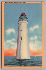 Minot's Light House, Massachusetts Bay. Vintage Linen Postcard TS-73 picture