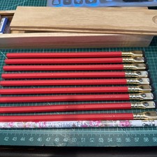 Blackwing Lot Of 9- Calder Red, Black lead Pencils , Gold Tops, Black Erasers picture