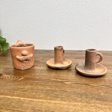 Authentic Oaxacan Handcrafted Clay Coffee Mug & Candle Holder Pottery Souvenirs picture