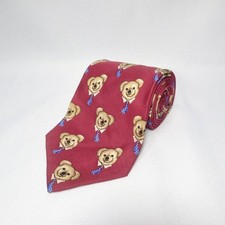 Polo Ralph Lauren Polo Bear Silk Tie Burgundy Allover Print Handmade Vintage picture