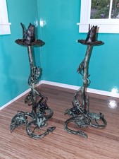 Antique Italian Bronze Grapevine Art Candlesticks - Pair picture