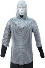 Museum Replica Medieval Chain Mail Armor Long Shirt and Coif Full Size Set picture