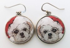 Santa Shih Tzu Dog Breed Original Art Christmas Earrings picture