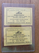 2 ORIGINAL advertising labels NORTH ANDOVER MA. FLORENCE SILVER POLISH E. ELWIN picture