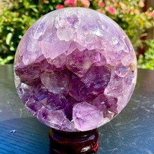 2.8LB Natural Amethyst Sphere Crystal Ball with Wood Stand Healing Feng Shui D picture