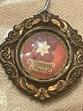 Antique Catholic Reliquary Theca Frame - St. Vincent de Paul - Red Wax Seal picture