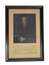 Antique Woodrow Wilson WWI Portrait Facsimile Signature Quote Framed 1917 Era picture